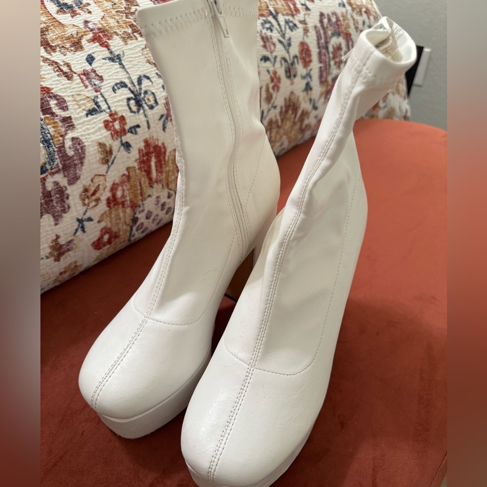 Lulus Dippyy White Platform Mid-Calf Boots